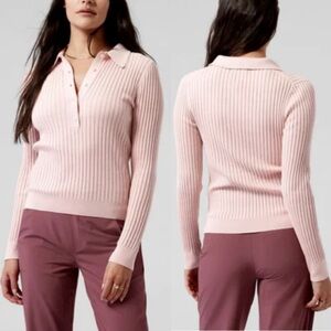 Athleta Ribbed Pink Collared Sweater 2X